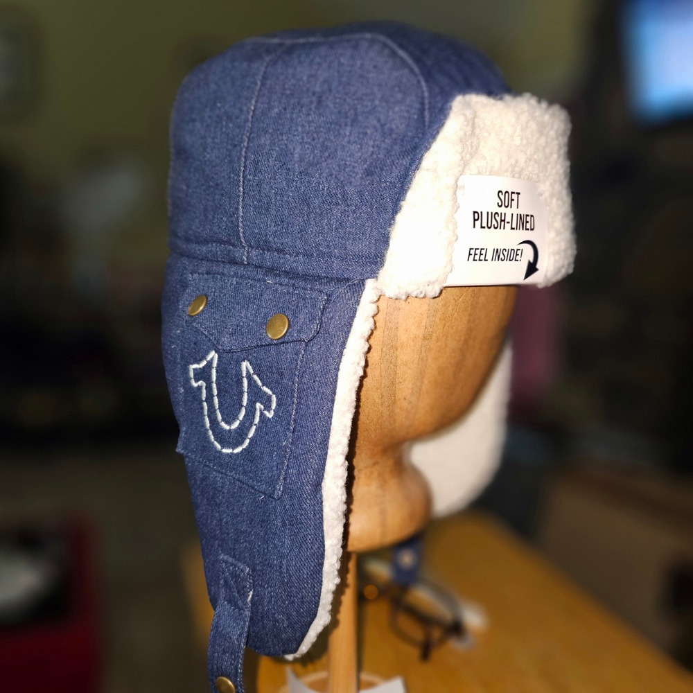 True Religion Trapper Hat Unisex OS Blue Denim New